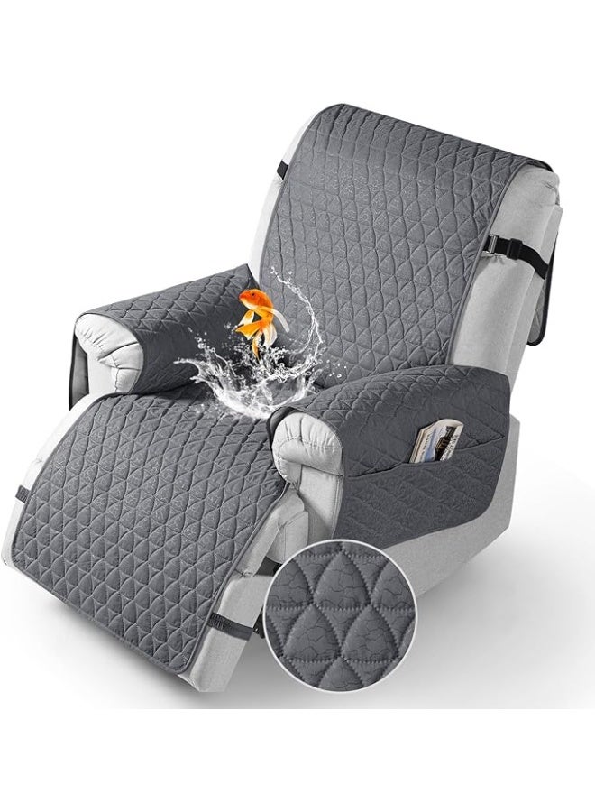 Waterproof Recliner Cover - Recliner Cover with Non-Slip Granule, Recliner Chair Covers with Elastic Band, Recliner Chair Covers for Reclining Chair (Dark Grey) - Image 1